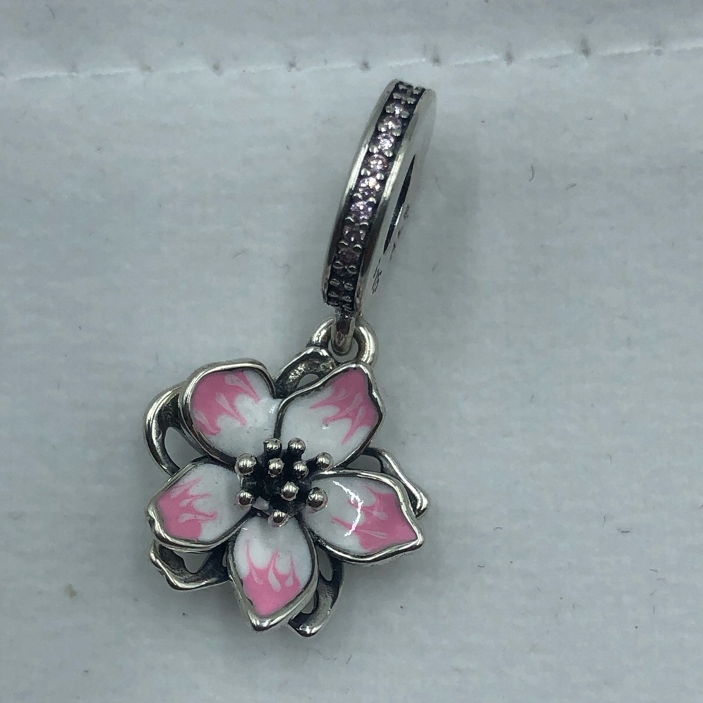Sterling Silver Pink Enamel Flower Charm Pendant